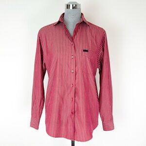 Vintage Faconnable Red Striped Button Down Shirt Size Small
